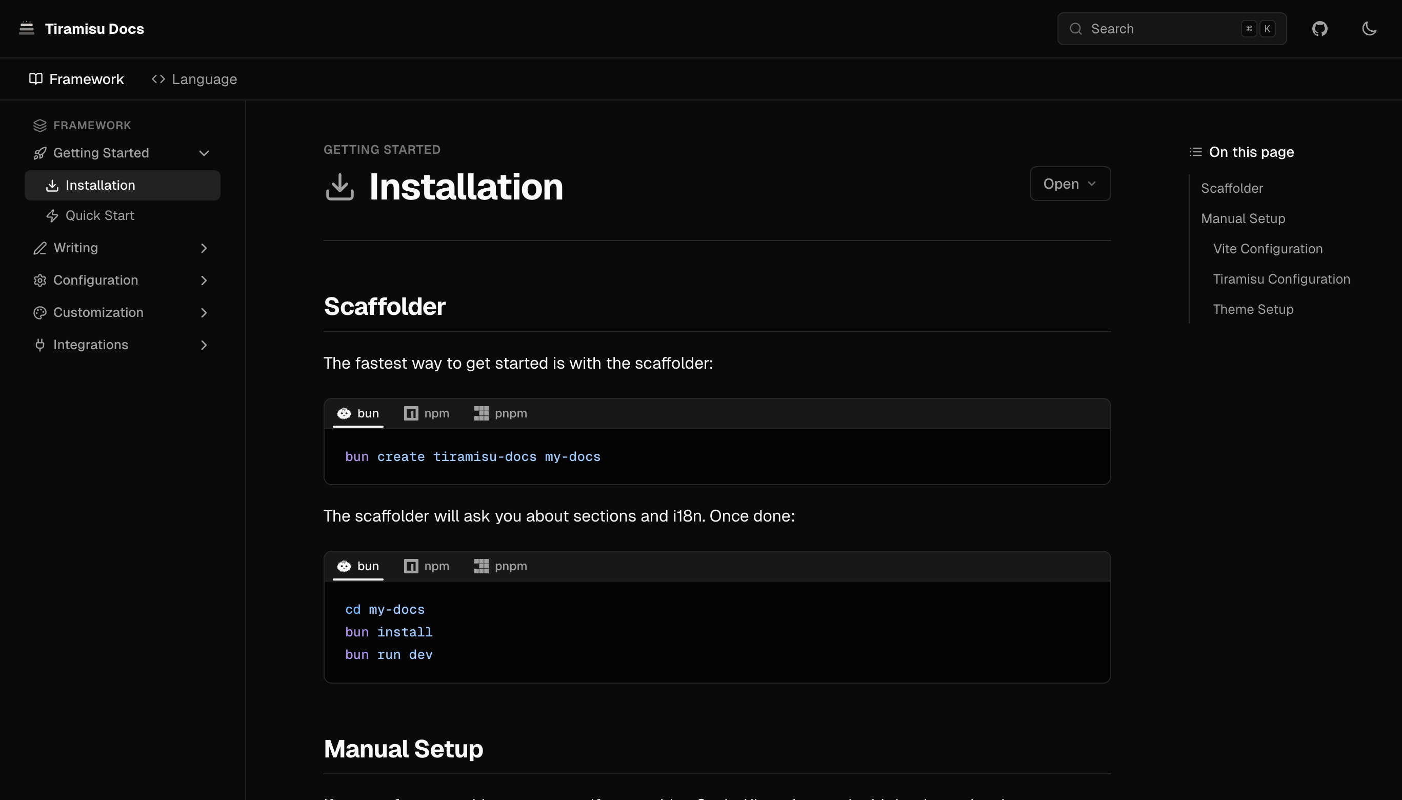 Tiramisu Docs preview